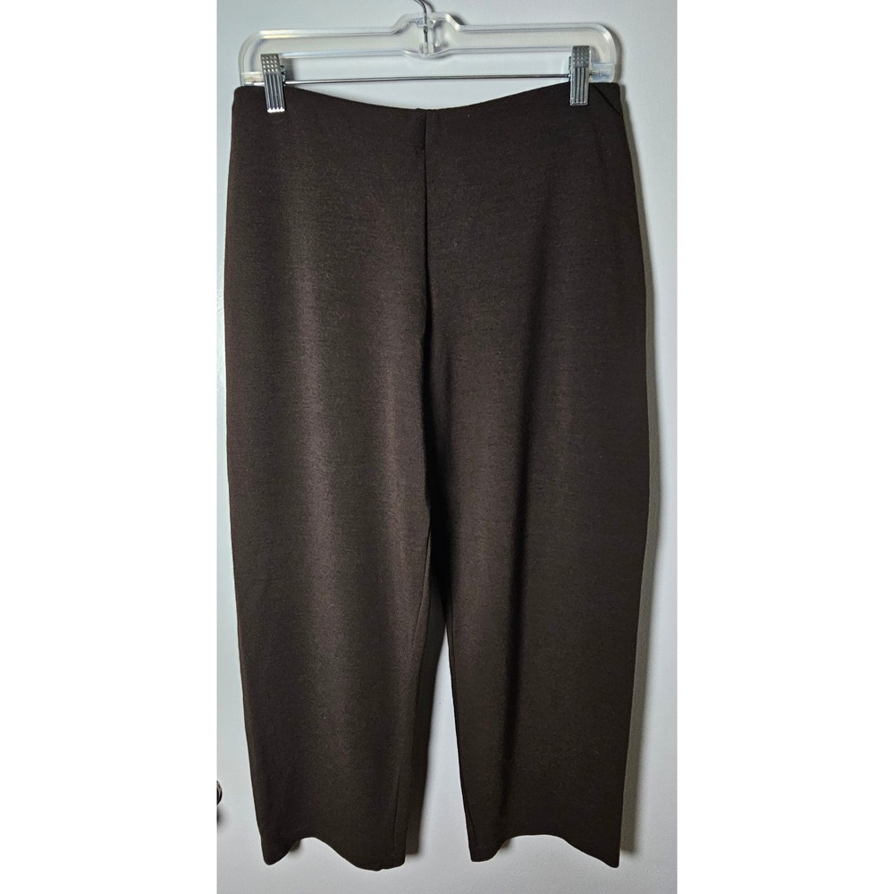 Eileen Fisher Espresso Brown Italian Fabric Cropped Wide Leg Pants Womens Size M